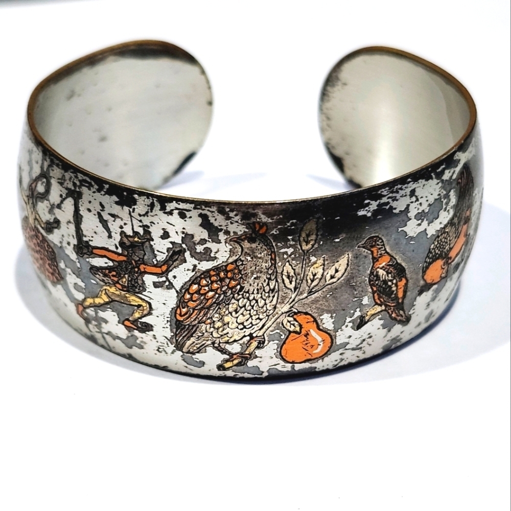 Vintage Reed & Barton Damascene Distressed Cuff Bracelet